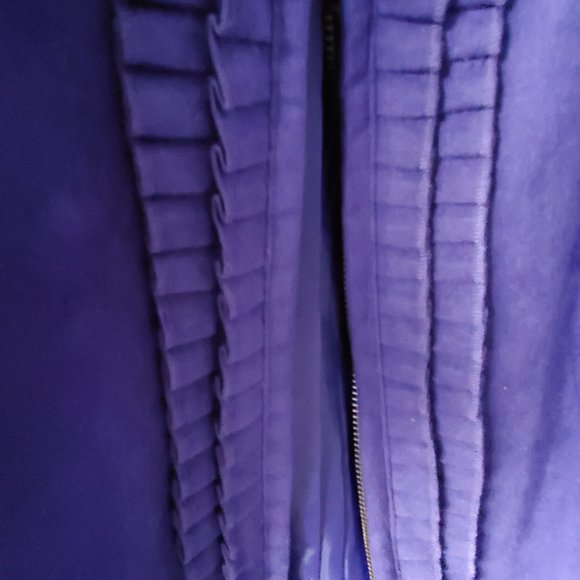 Women's Plus Size Jacket Zip Up Pleated Ruffles Deep Purple Faux Suede - Picture 9 of 10